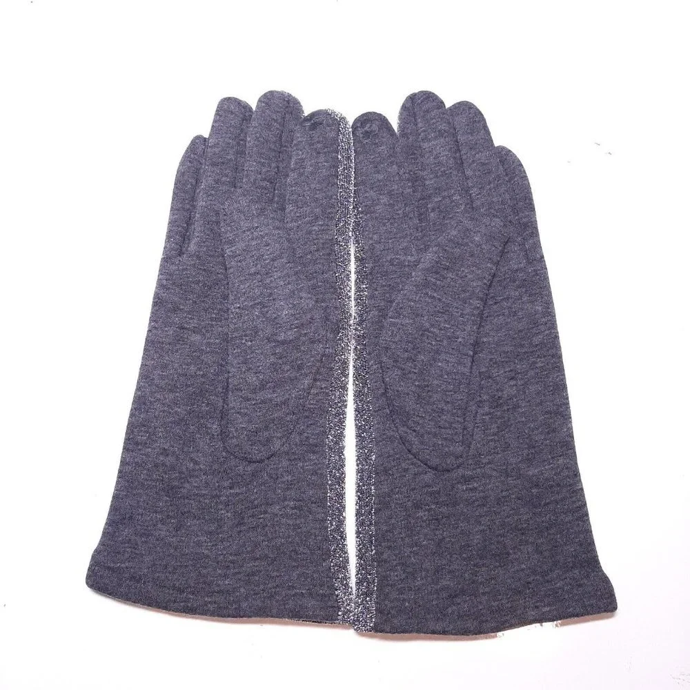 Metallic Touch Screen Gloves Womens One Size Gray Silver Faux Fur Lined